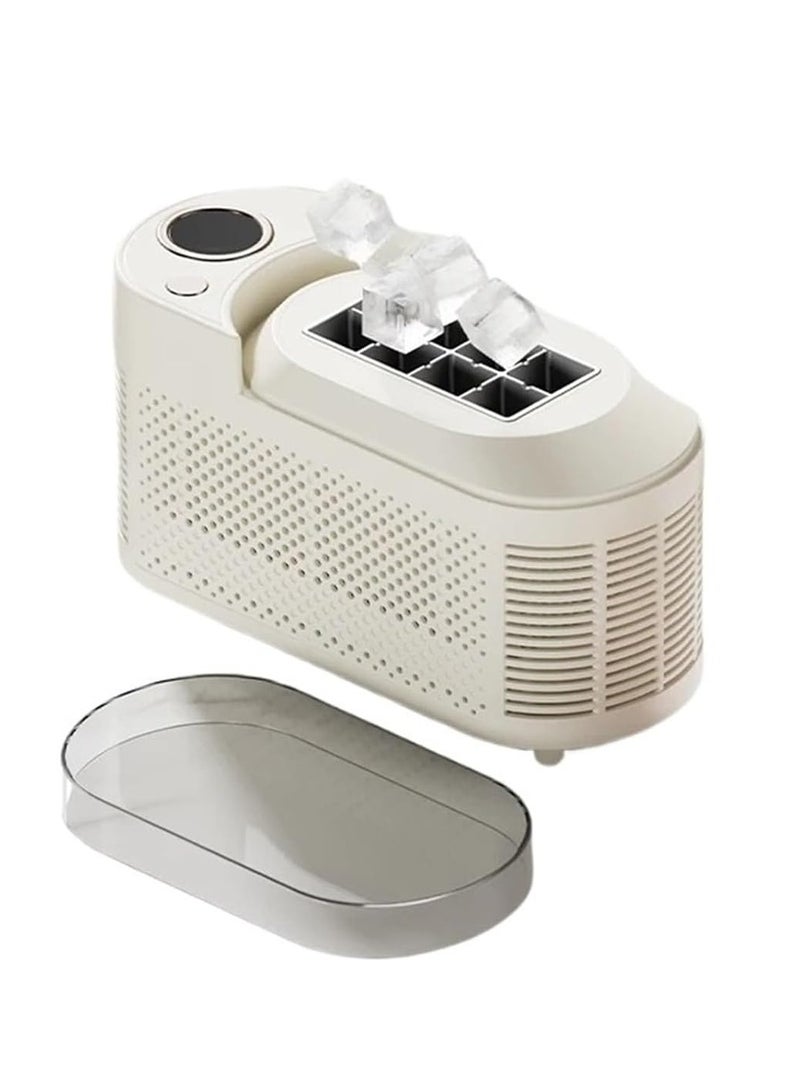 صانع الثلج المحمول على السطح، صانع الثلج الصغير الموفر للطاقة، مكعبات صغيرة ماكينات التخييم في المسكن المنزلي واستخدام السيارات (أبيض، صانع ثلج بحجم 1 بكسل مكعب + محول سيارة بحجم 1 بكسل مكعب) - Image 1