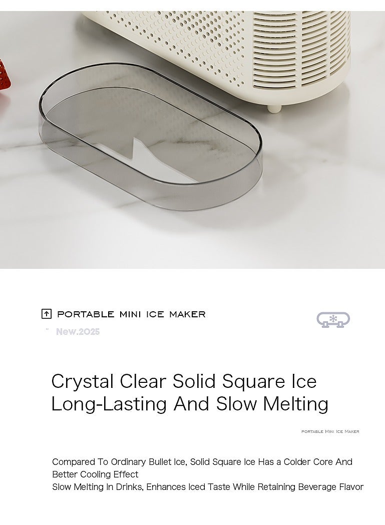 صانع الثلج المحمول على السطح، صانع الثلج الصغير الموفر للطاقة، مكعبات صغيرة ماكينات التخييم في المسكن المنزلي واستخدام السيارات (أبيض، صانع ثلج بحجم 1 بكسل مكعب + محول سيارة بحجم 1 بكسل مكعب) - Image 2