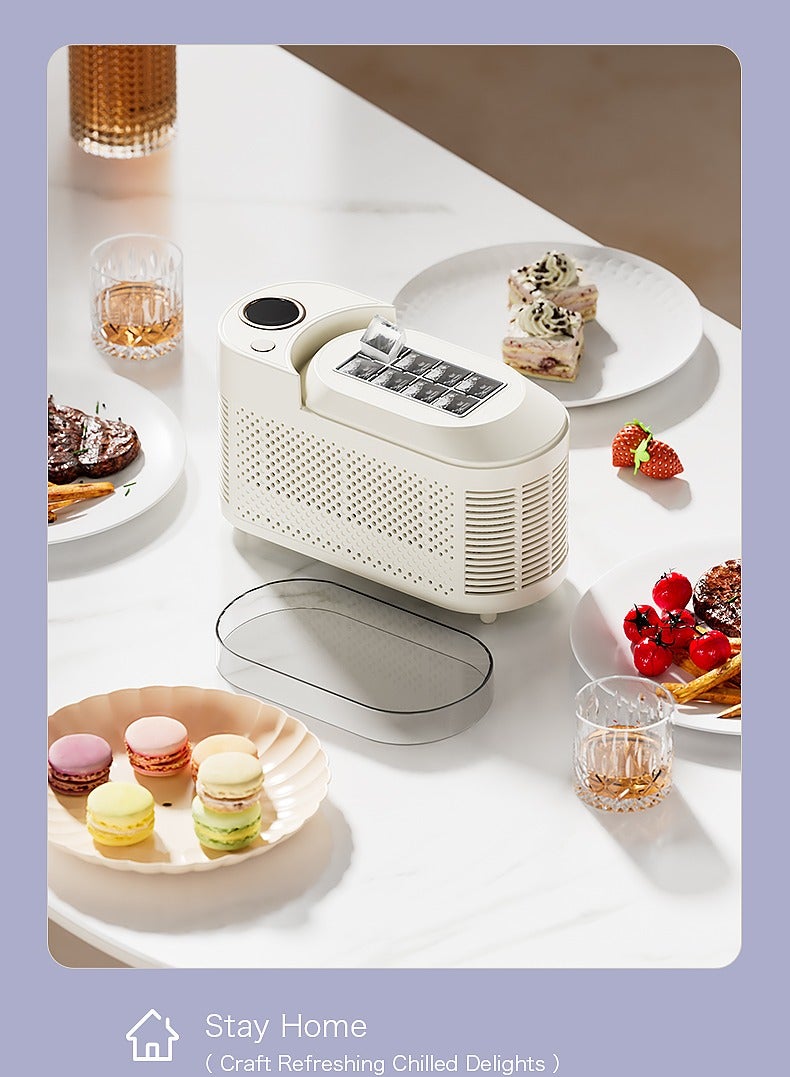 صانع الثلج المحمول على السطح، صانع الثلج الصغير الموفر للطاقة، مكعبات صغيرة ماكينات التخييم في المسكن المنزلي واستخدام السيارات (أبيض، صانع ثلج بحجم 1 بكسل مكعب + محول سيارة بحجم 1 بكسل مكعب) - Image 4