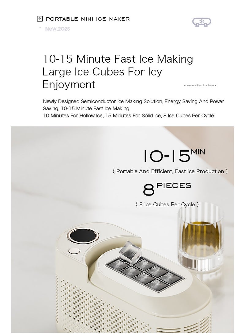 صانع الثلج المحمول على السطح، صانع الثلج الصغير الموفر للطاقة، مكعبات صغيرة ماكينات التخييم في المسكن المنزلي واستخدام السيارات (أبيض، صانع ثلج بحجم 1 بكسل مكعب + محول سيارة بحجم 1 بكسل مكعب) - Image 3