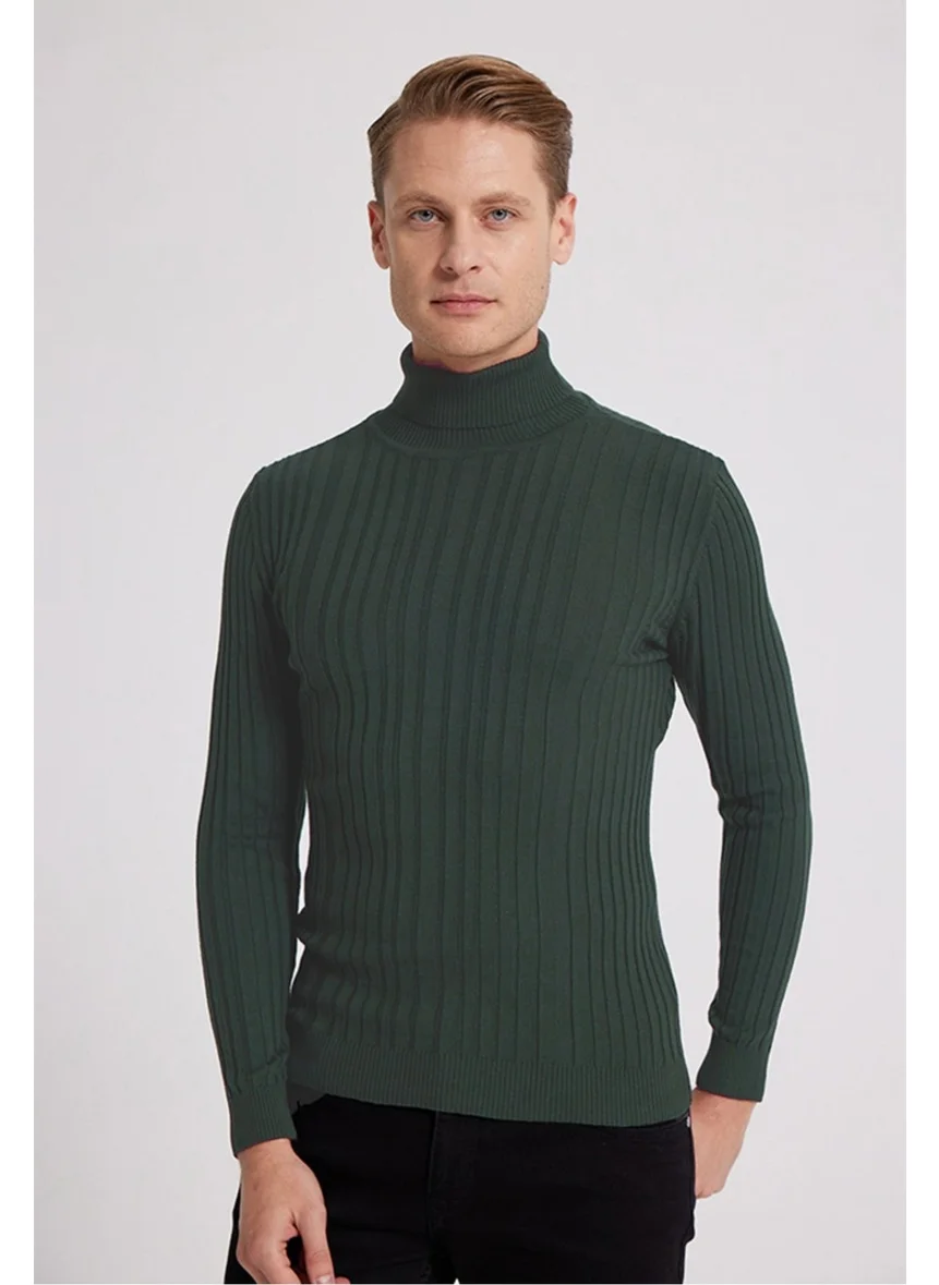 D'S DAMAT Slim Fit Khaki Corduroy Cotton Blend Turtleneck Knitwear Sweater 5HF06ORT63100