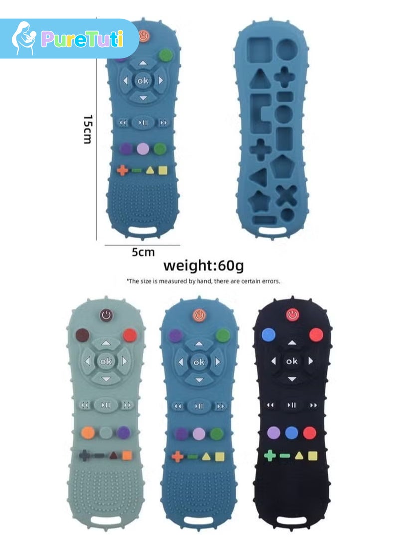 طفل نقي لعبة عضاضة للأطفال الرضع من عمر 0-3-6-12-24 شهرًا، مزودة بجهاز تحكم عن بعد للتلفاز، لتخفيف أعراض التسنين، ألعاب أطفال أساسية لحديثي الولادة (أزرق) - Image 2
