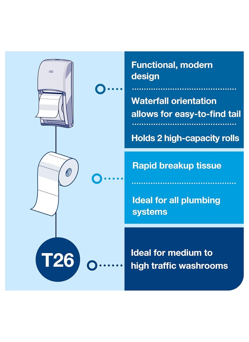 Tork Tork Twin Toilet Paper Roll Dispenser White T26 High Capacity Elevation Range 65 x 63 x 142 555620  - Image 5