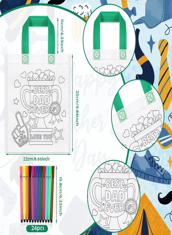 HOWAF 12pcs Father’s Day Coloring Goodie Bags with Paint Pens for Kids, I Love You Dad Coloring Candy Bag Best Papa Coloring Gift Bags, Feliz Dia Del Padre Reusable Canvas Bag Party Favors Colouring - Image 2