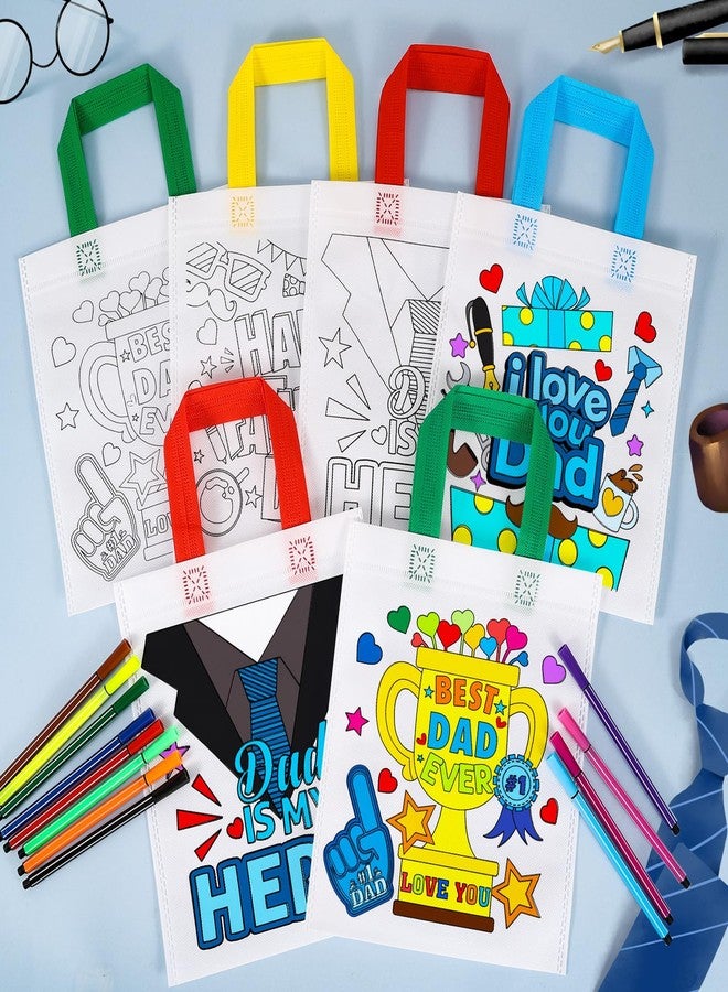 HOWAF 12pcs Father’s Day Coloring Goodie Bags with Paint Pens for Kids, I Love You Dad Coloring Candy Bag Best Papa Coloring Gift Bags, Feliz Dia Del Padre Reusable Canvas Bag Party Favors Colouring - Image 4