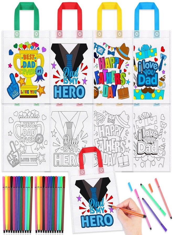 HOWAF 12pcs Father’s Day Coloring Goodie Bags with Paint Pens for Kids, I Love You Dad Coloring Candy Bag Best Papa Coloring Gift Bags, Feliz Dia Del Padre Reusable Canvas Bag Party Favors Colouring - Image 1