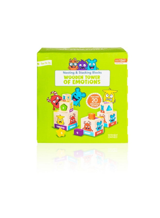 Open The Joy Wooden Tower of Emotions - Stacking Emotional Learning Toy for Toddlers | 5 Emotion Face Blocks + 5 Shape Sorting Blocks | Montessori Toy for Early Development | Ages 12 Months+ - Image 2