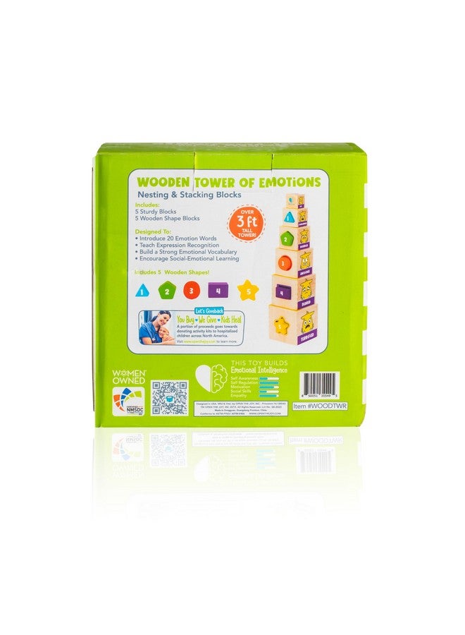 Open The Joy Wooden Tower of Emotions - Stacking Emotional Learning Toy for Toddlers | 5 Emotion Face Blocks + 5 Shape Sorting Blocks | Montessori Toy for Early Development | Ages 12 Months+ - Image 3