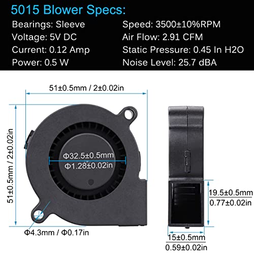 GDSTIME 50mm USB Fan, 50mm x 15mm Blower 5V DC Brushless Cooling Fan - Image 2