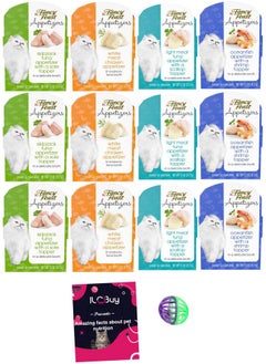 Fancy Feast Purina Purely Fancy Feast Appetizers Cat Treats Flavor Variety Sampler Bundle of 12 Containers, (1.1 Ounces Each) with a Bundle a Plastic Noisy Cat Toy Ball and WMB's Sticker.  - Image 1