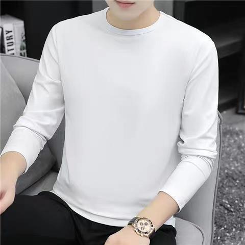 Autumn and Winter cotton sweater mens plus size plus size plus size autumn clothing loose all-match trendy round neck top factory wholesale White solid color long sleeve 