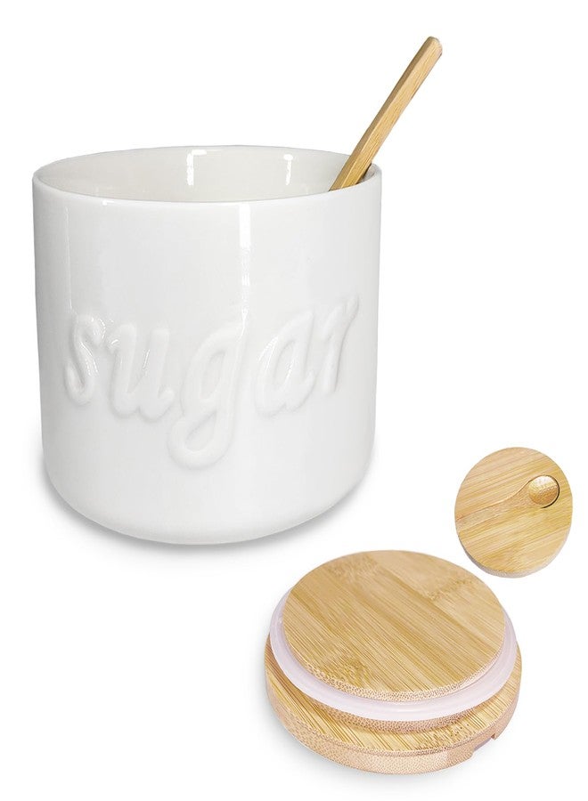 NAXIHOPT Sugar Bowl with Lid and Spoon, 16 OZ Airtight Sugar Container for Coffee Bar, Farmhouse Ceramic Jar, Sugar Holder Coffee Bar Accessories for Countertop, White - Image 1