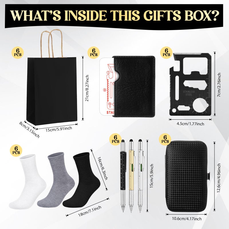 Leriton 6 Sets Baby Shower Game Prizes for Men Include Black Kraft Paper Gift Bags Manicure Kit Tools Socks Pens 11-in-1 Survival Card Tool for Men Husband Father(Black,White,Gray) - Image 2
