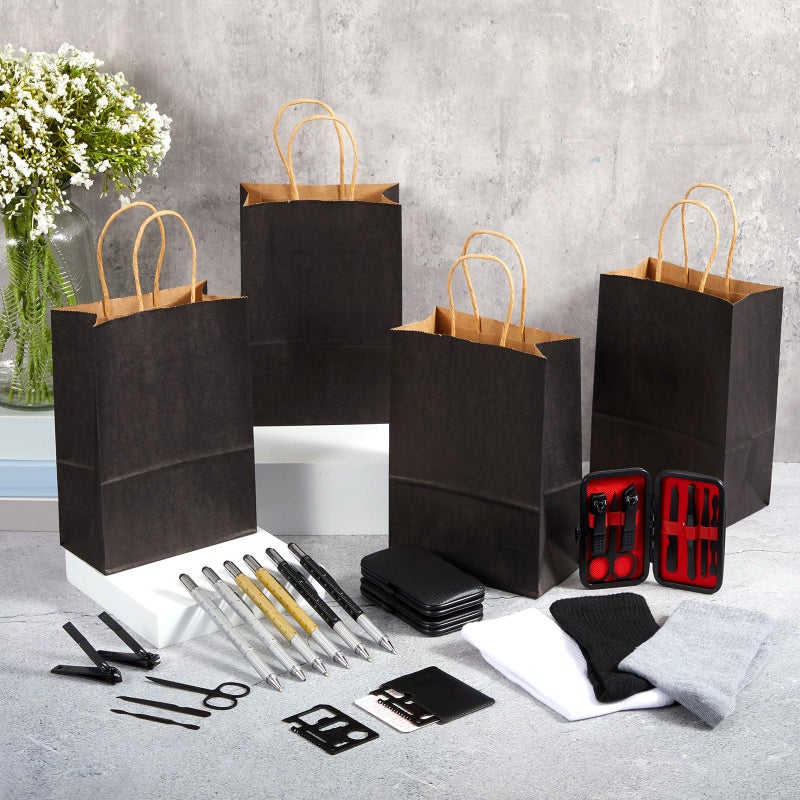 Leriton 6 Sets Baby Shower Game Prizes for Men Include Black Kraft Paper Gift Bags Manicure Kit Tools Socks Pens 11-in-1 Survival Card Tool for Men Husband Father(Black,White,Gray) - Image 5