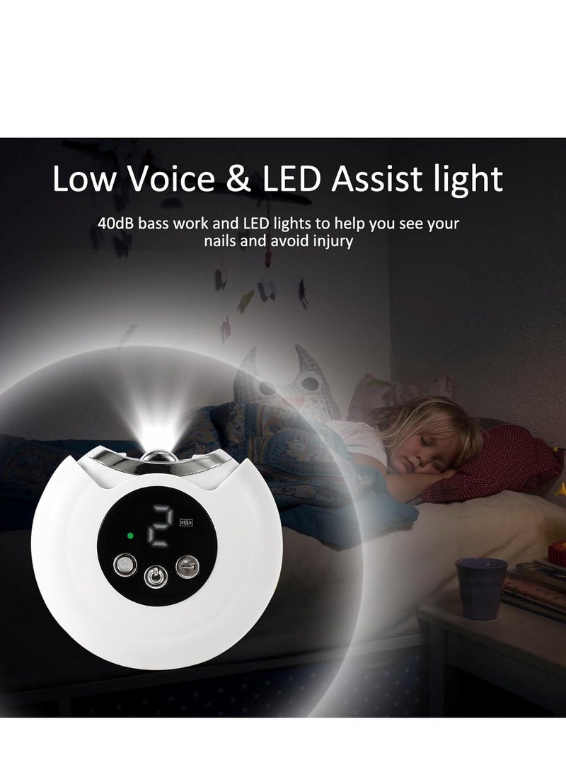 【مُحسَّن】 مقص أظافر كهربائي، مقص أظافر كهربائي للأطفال مزود بضوء، و3 مستويات للسرعة وتخزين مشابك الأظافر، مقص أظافر قابل لإعادة الشحن للأطفال والرضع والبالغين وكبار السن (أبيض) - Image 3