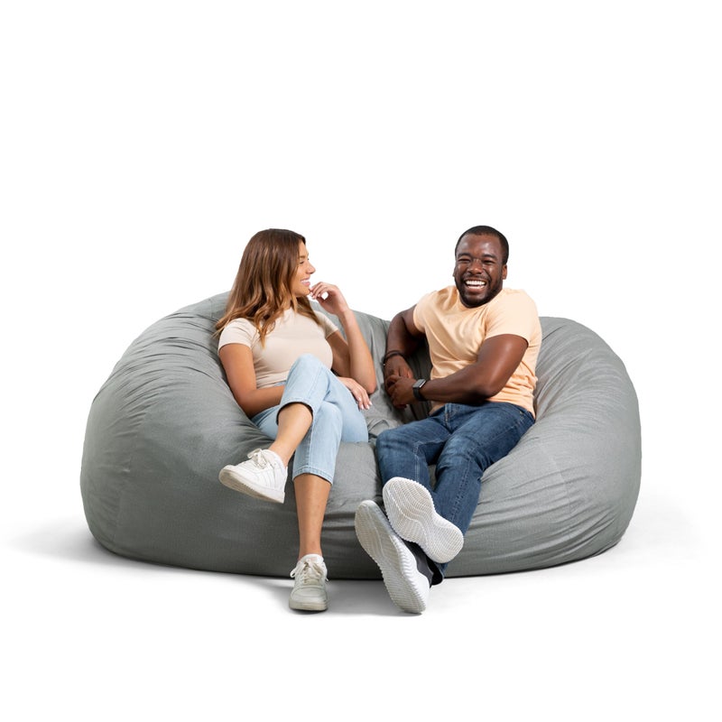 Big Joe Fuf XXL Foam Filled Bean Bag Chair with Removable Cover Fog Lenox Durable Woven Polyester 6 feet Giant