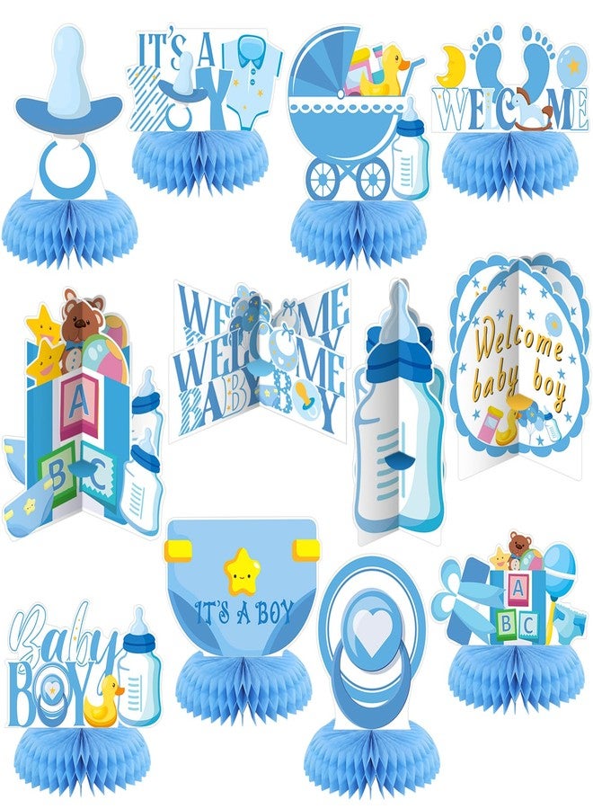 Chiisong 12 Pcs It's a Boy Baby Shower Honeycomb Centerpieces Blue Baby Shower Party Table Decorations Gender Reveal Table Toppers Baptism Decor for Welcome Boy Newborn Photo Props(Classic Style) - Image 1