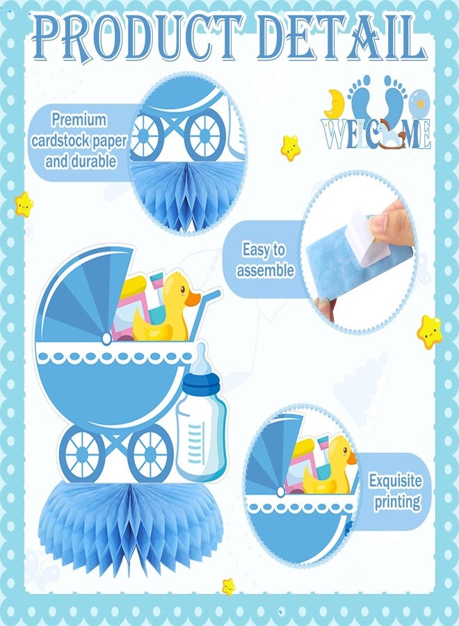 Chiisong 12 Pcs It's a Boy Baby Shower Honeycomb Centerpieces Blue Baby Shower Party Table Decorations Gender Reveal Table Toppers Baptism Decor for Welcome Boy Newborn Photo Props(Classic Style) - Image 4