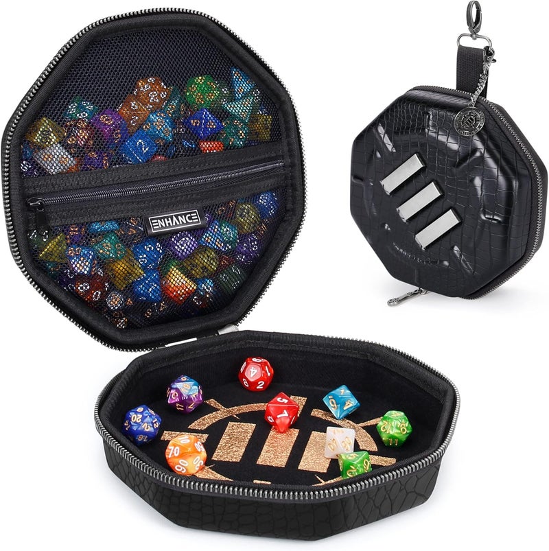 ENHANCE DND Dice Tray and Case - Collector's Edition DND Dice Holder up to 150 D&D Shakers with Hard Shell Exterior and Protective Soft Interior - Rolling Tray Perfect for Game Night (Dragon Black) - Image 1