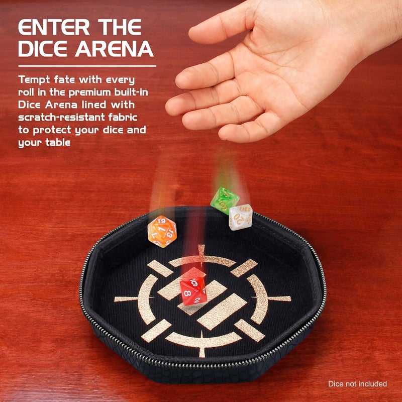 ENHANCE DND Dice Tray and Case - Collector's Edition DND Dice Holder up to 150 D&D Shakers with Hard Shell Exterior and Protective Soft Interior - Rolling Tray Perfect for Game Night (Dragon Black) - Image 4