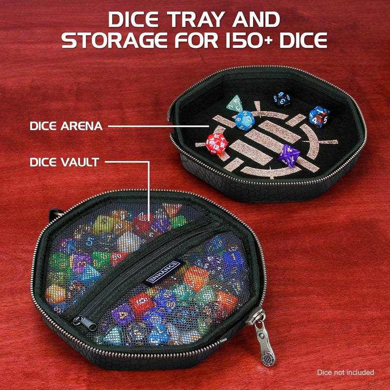 ENHANCE DND Dice Tray and Case - Collector's Edition DND Dice Holder up to 150 D&D Shakers with Hard Shell Exterior and Protective Soft Interior - Rolling Tray Perfect for Game Night (Dragon Black) - Image 2