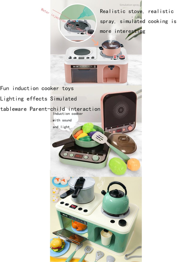 Green Induction Cooker 27 Pieces Children'S Play House Simulation Sound And Light Spray Mini Kitchen Cooking Toys Boys And Girls Frying Cooking Educational Toys - Image 3