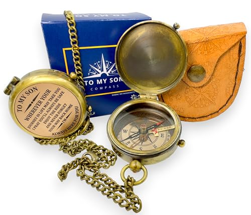 MAH Brass Compass Gift – to My Son Never Forget That I Love You, Sentimental Keepsake Gift from Mom Dad & Grandparents for Graduation, Baptism, Confirmation, Communion, Birthday, Back to School Best Gift - Image 1