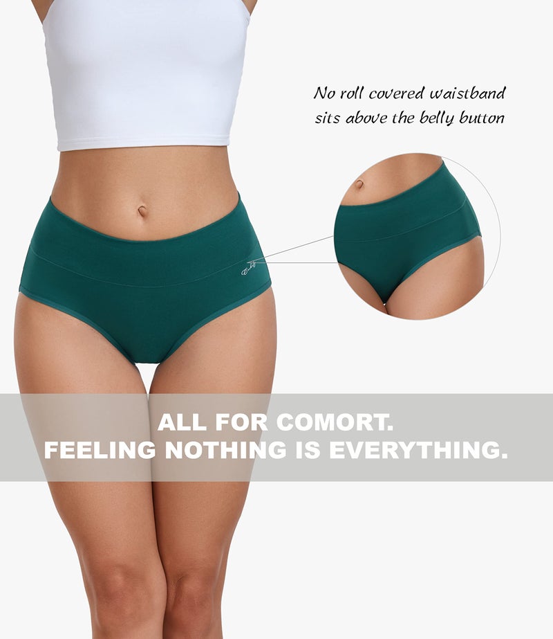 coskefy Women's High Waisted Cotton Underwear Soft Breathable Panties Stretch Briefs 5 Pack Multicolor - Image 5