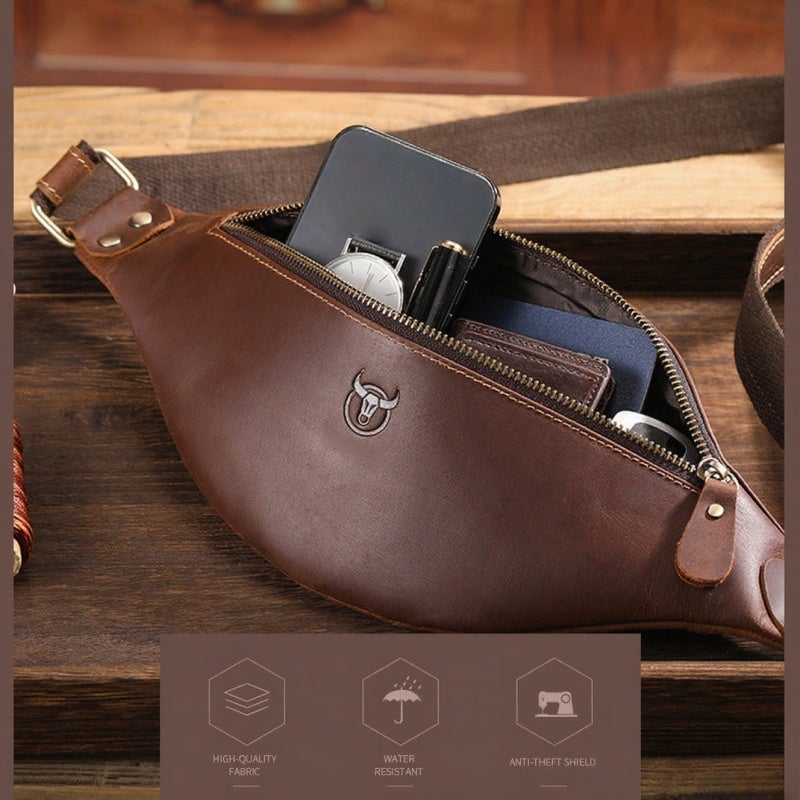 BULLCAPTAIN Genuine Leather Waist Pack Vintage Fanny Pack Men Cowhide Crossbody Belt Bag Shoulder Bag - Image 3