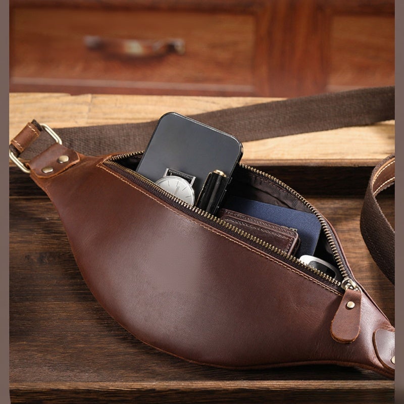 BULLCAPTAIN Genuine Leather Waist Pack Vintage Fanny Pack Men Cowhide Crossbody Belt Bag Shoulder Bag - Image 5
