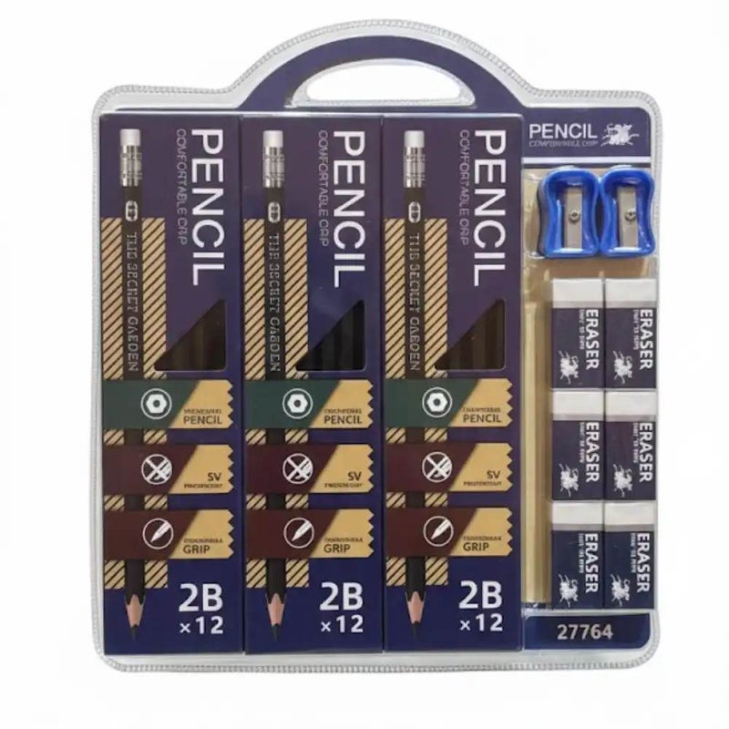 Kids Stationery Kit With 3 Pack of 12pcs 2B Pencil, Eraser And Sharpener