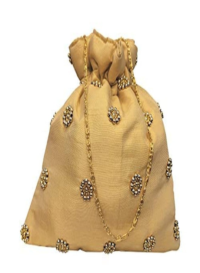 DUCHESS Golden Pearl Embellished Beaded Tassel Potli Bag For Weddings (Golden) - Image 3