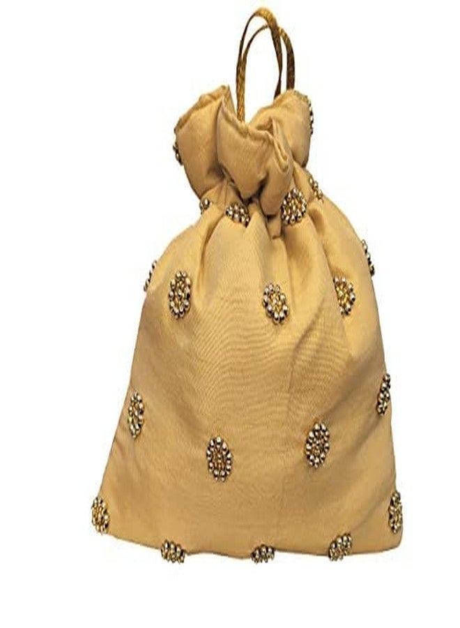 DUCHESS Golden Pearl Embellished Beaded Tassel Potli Bag For Weddings (Golden) - Image 2