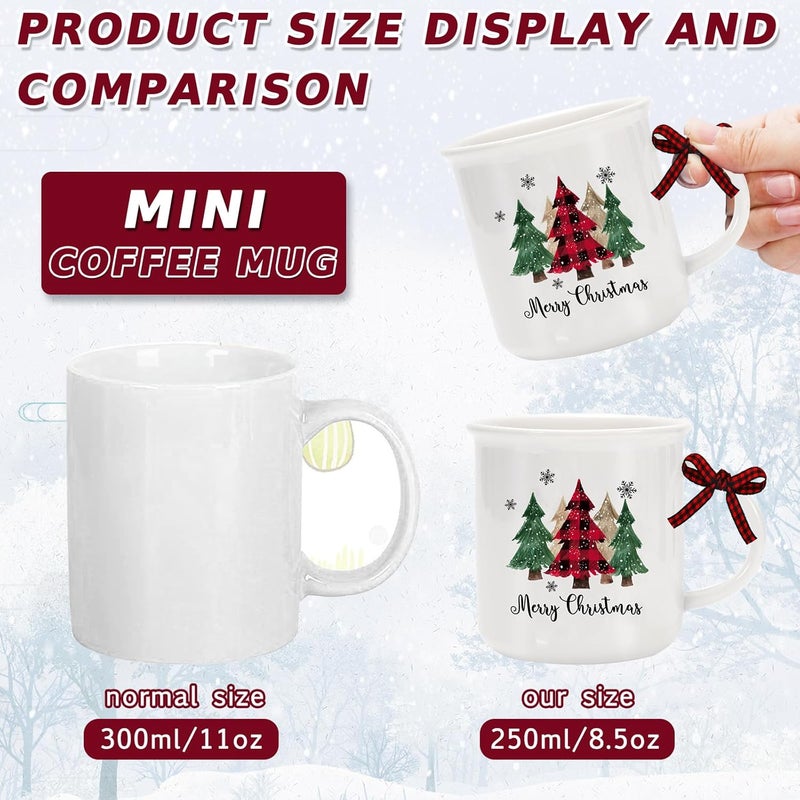 Whaline 4Pcs Christmas Mini Mugs with Plaid Ribbon Red Black Plaid Xmas Tree Truck Snowflake Mini Coffee Mug Merry Christmas Party Cups for Table Centerpieces Tiered Tray Decor Gifts - Image 2