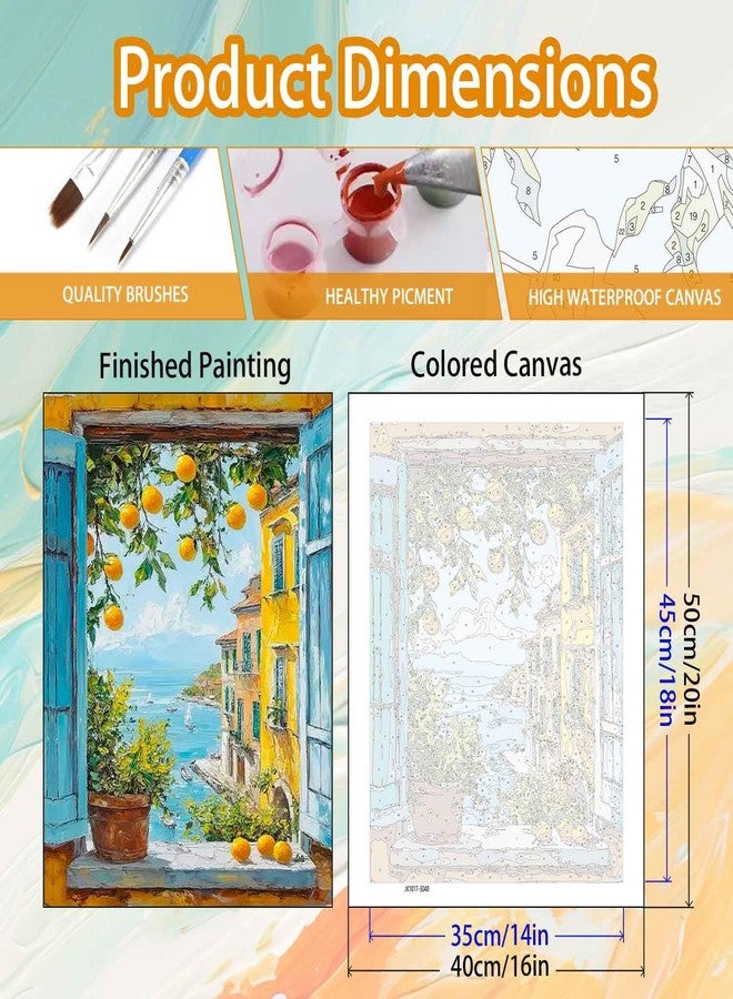 لوحة يونرويلي للرسم بالأرقام - شجرة ليمون للكبار - لوحة رسم بالأرقام للكبار، منظر نافذة - لوحة رسم بالأرقام للكبار - قماش كهدية - ديكور حائط منزلي (16 × 20 بوصة) - Image 5