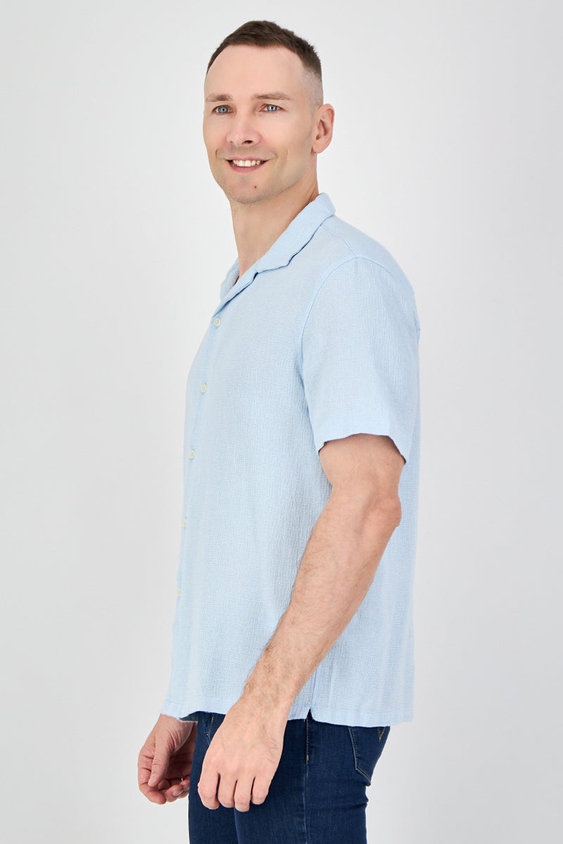 Celio Men Regular Fit Textured Short Sleeve Casual Shirt, Light Blue - Image 2