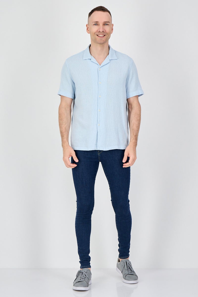 Celio Men Regular Fit Textured Short Sleeve Casual Shirt, Light Blue - Image 4