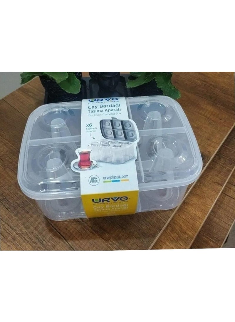 abnturk Picnic Tea Cup Carrying Equipment Box 6 Cup Capacity Plastic 