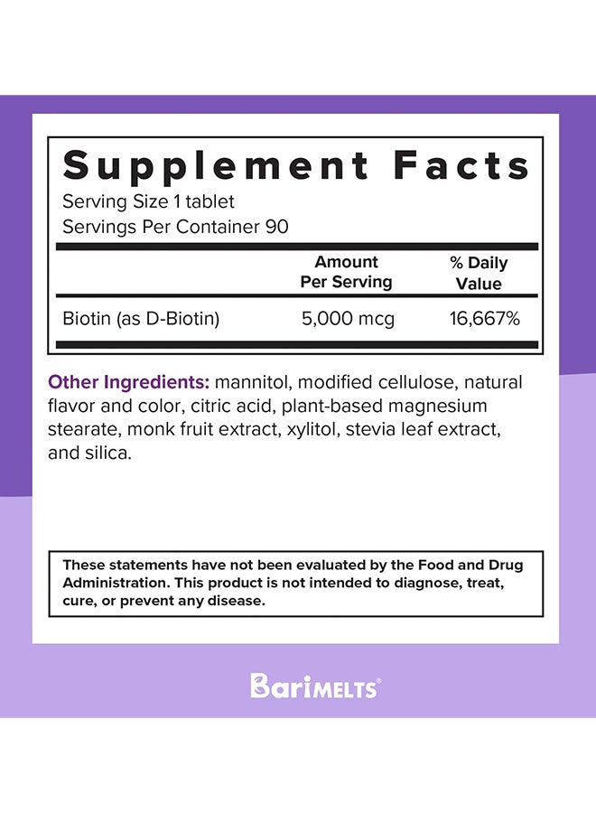 BariMelts Biotin Dissolvable Bariatric Vitamins Natural Strawberry Flavor 90 Fast Melting Tablets - Image 5
