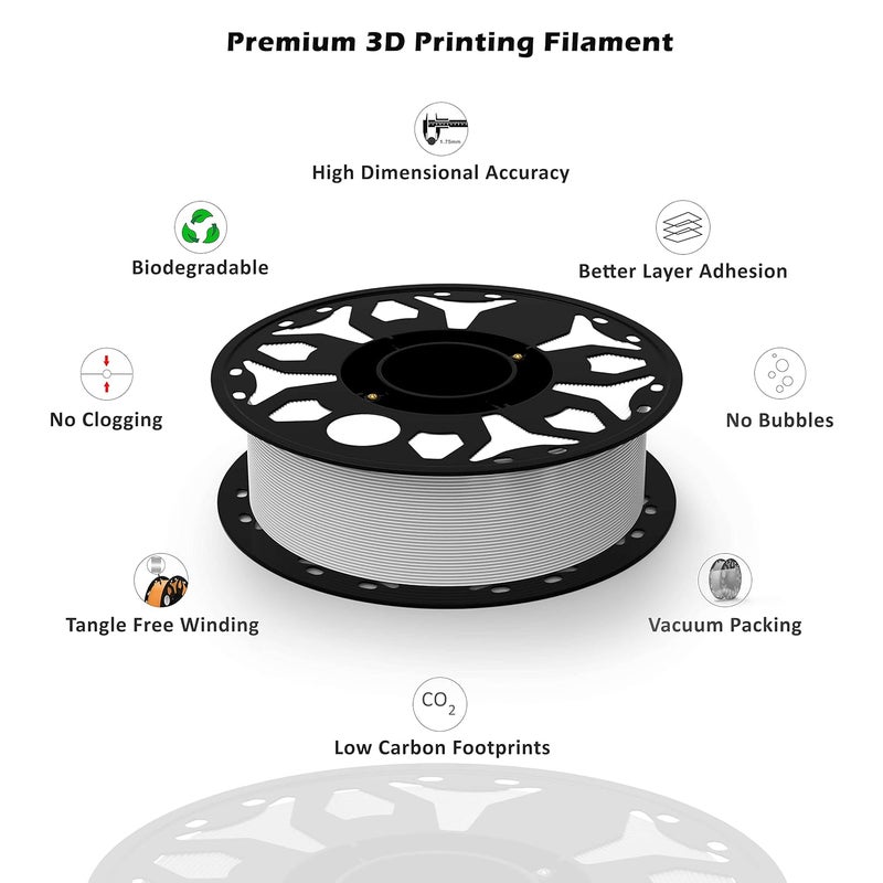 Protomont TECHNOLOGIES فيلا مونت 1.75 مم خيوط طباعة ثلاثية الأبعاد PLA بريميوم بلس متوافقة مع معظم طابعات FDM (أبيض) - Image 2