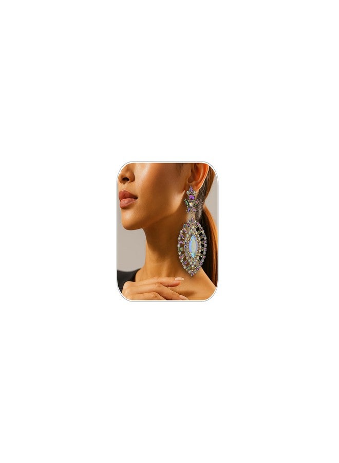 XSBODY Rhinestone Dangle Earrings For Women Crystal Iridescent Statement Earrings For Women Prom Jewelry Accessories - Image 1