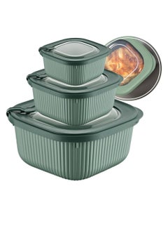 Plastic Square Food Container Set Airtight Storage Boxes Safe Use For Microwave & Fridge Vacuum Lid 600-1100-1800 Ml -Green - pzsku/ZF9E879DD421357BCDFCCZ/45/_/1735388593/433a6629-e941-4333-9af8-f2d0bbb120b5