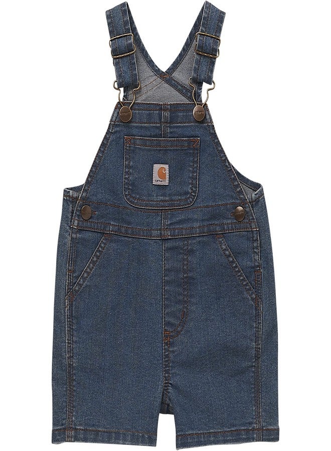 Carhartt Baby Loose Fit Jean Overall Shorts Denim Shortalls, Medium Wash Denim, 2T