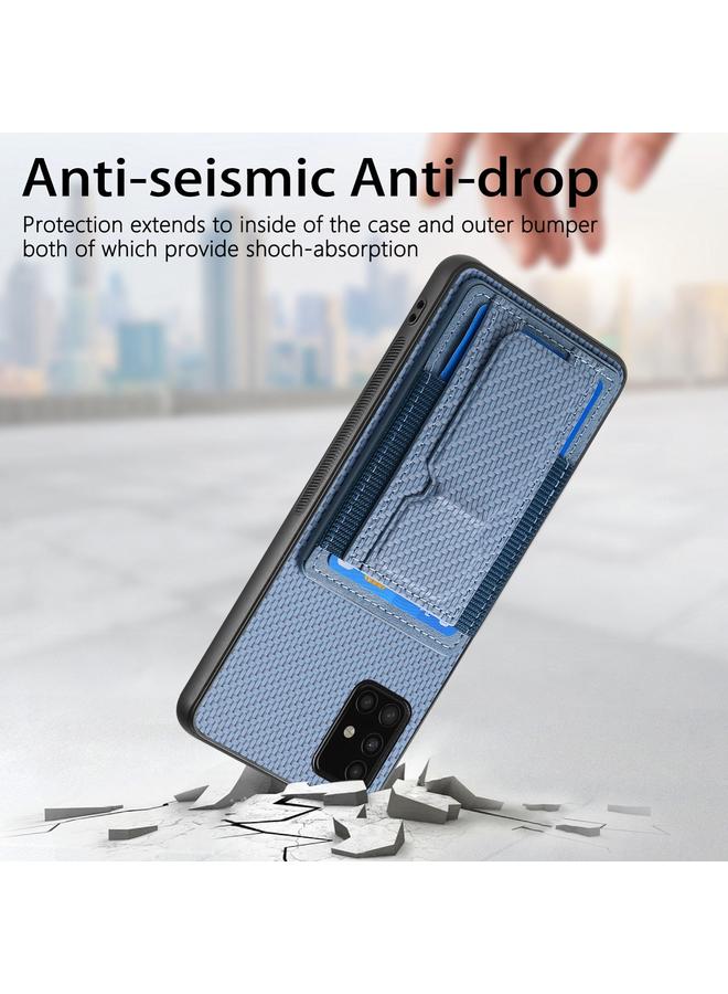 اس-توب جراب لهاتف Samsung Galaxy A51 5G مصنوع من ألياف الكربون مع حامل قابل للطي وحقيبة بطاقات مرنة - Image 3