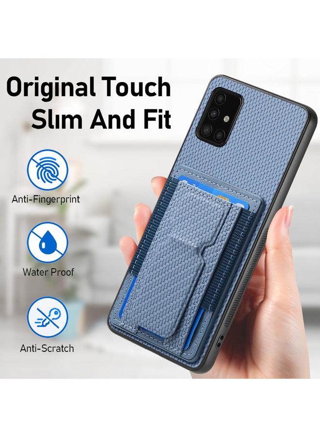 اس-توب جراب لهاتف Samsung Galaxy A51 5G مصنوع من ألياف الكربون مع حامل قابل للطي وحقيبة بطاقات مرنة - Image 5