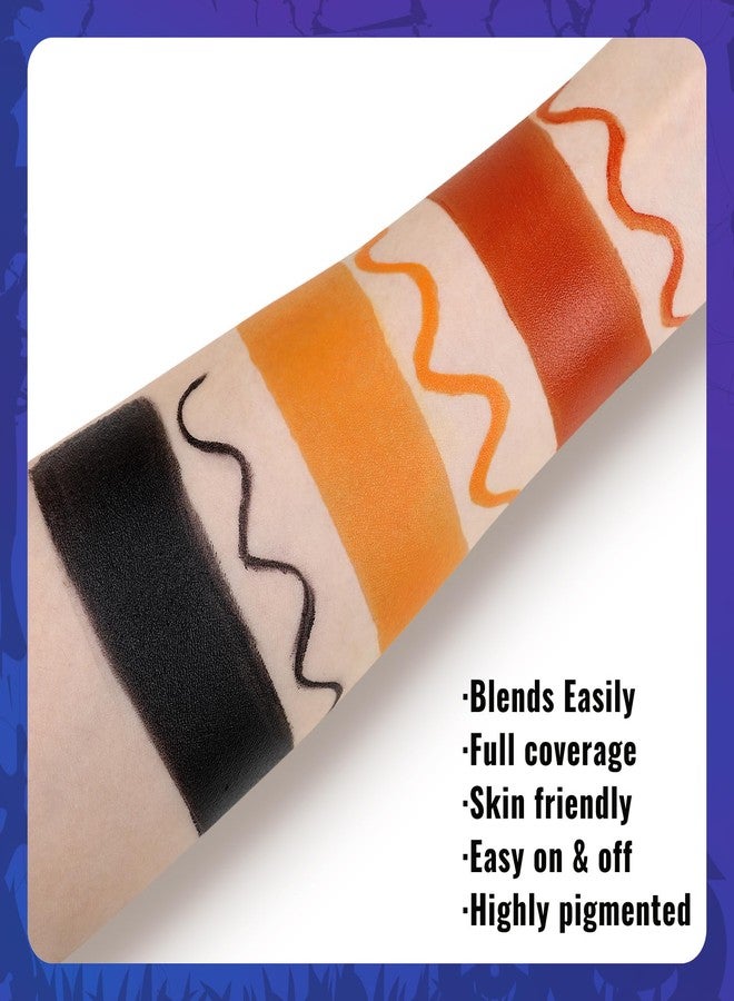 BOBISUKA Black Red Orange Face Body Paint + 3PC Sponge + Brush, Colored Eye Black for Baseball Softball Sport Games, Face Painting Kit for Halloween Makeup, Pumpkin Cosplay, Costume, SFX Special Effect and Theme Parties - Image 4