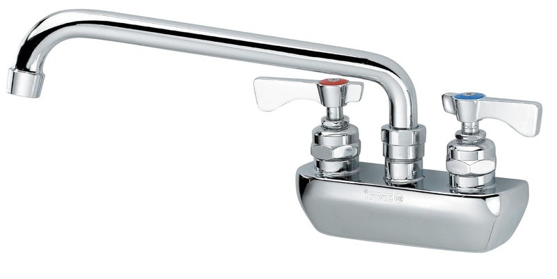 Krowne 14406L Krowne Royal Series Faucet SplashMounted 4 Centers 6 Swing spout QuarterTurn Ceramic Cartridge Valve with Builtin Back Flow preventers Includes mounting kit Chrome Finish
