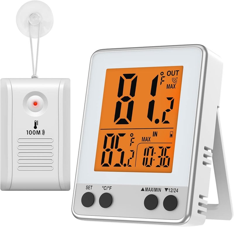 Excefore Indoor Outdoor Thermometer, Wireless Hygrometer Monitor, Digital Thermometer with Remote Sensor, Orange Backlight, Tabletop, Magnetic and Wall-Mounted Design for Home, Greenhouses, Baby Room - Image 1