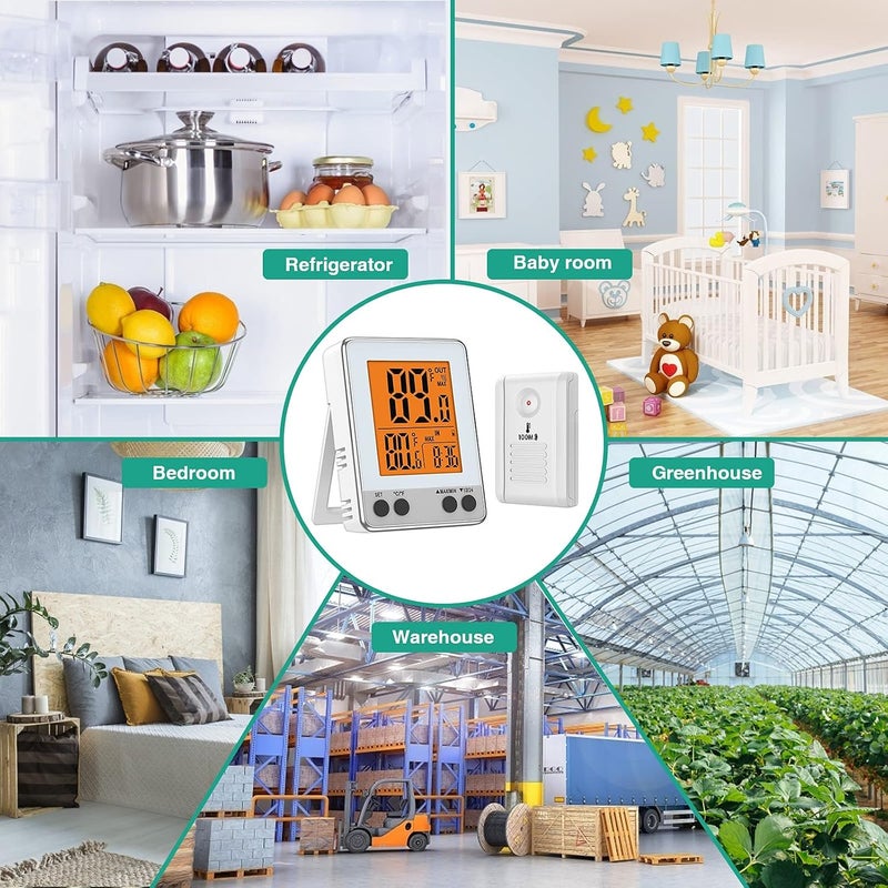 Excefore Indoor Outdoor Thermometer, Wireless Hygrometer Monitor, Digital Thermometer with Remote Sensor, Orange Backlight, Tabletop, Magnetic and Wall-Mounted Design for Home, Greenhouses, Baby Room - Image 3
