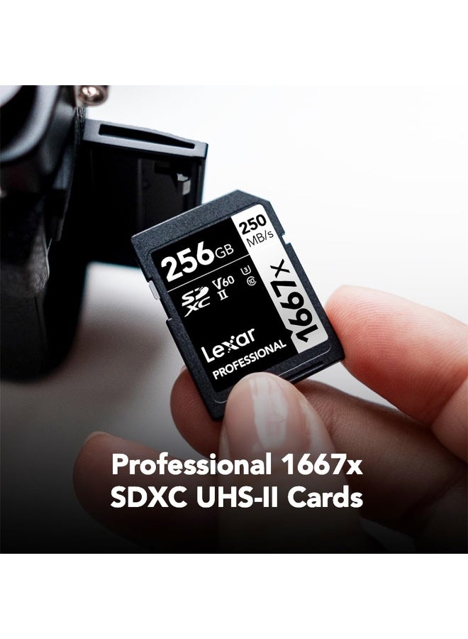 Lexar 256GB Professional 1667x SDXC Memory Card, UHS-II, C10, U3, V60, Full-HD & 4K Video, Up To 250MB/s Read, for Professional Photographer, Videographer, Enthusiast (LSD256CBNA1667) 256 GB - Image 2